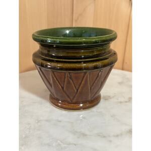 Antique Early McCoy Pottery Blended Brown Green V Design Jardiniere